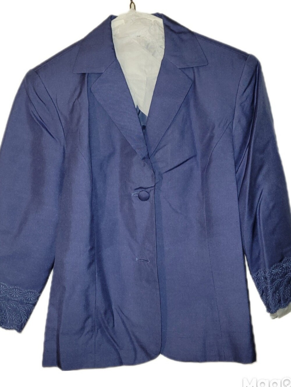 Talbots Vintage Silk Blazer Blue 8P Embroidered Cuff Accents Petite Jacket 8